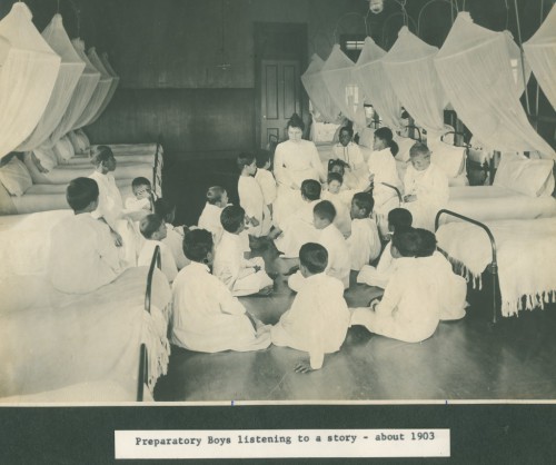 v12 13 B Preparatory Boys listening to a story - about 1903