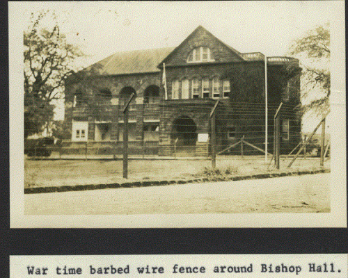 v6 32-B2 War time barbed wire fence around Bishop Hall