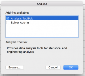 Analysis toolpak in excel