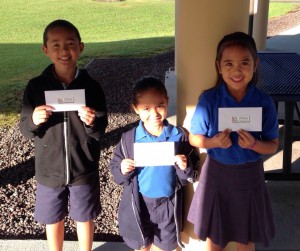 Aukahi, grade 2; Levani, grade K; and Naiya, grade 1 are all smiles as they are our January ixl math drawing winners! 