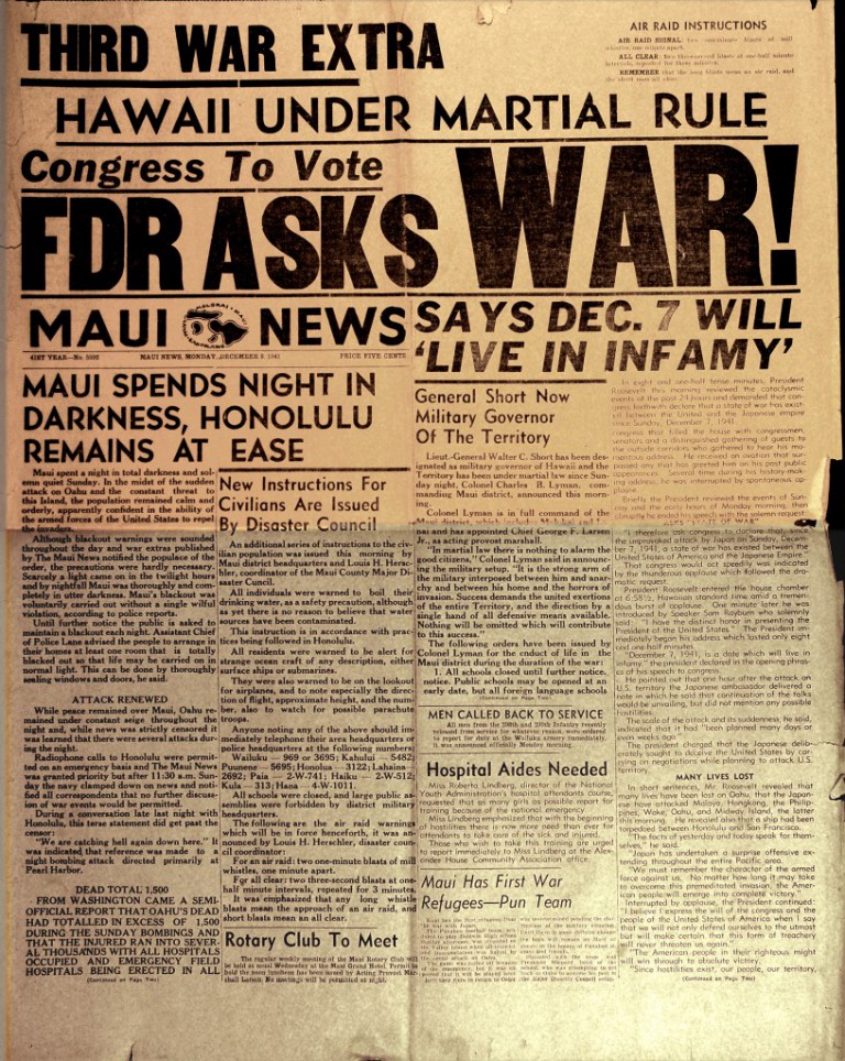 World War II in the Maui News newspaper Kamehameha Schools Museum Archive