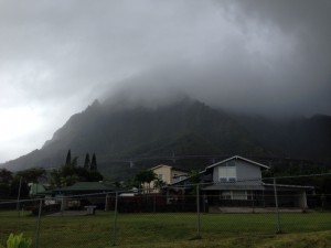 Our mountain Keahiakahoe (also the name of our building)  serves as our weather vane here at He'eia.  Today we saw clouds gather and a soft gentle rain fall upon us.   