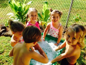 Fun with bubbles during today's water play day! 